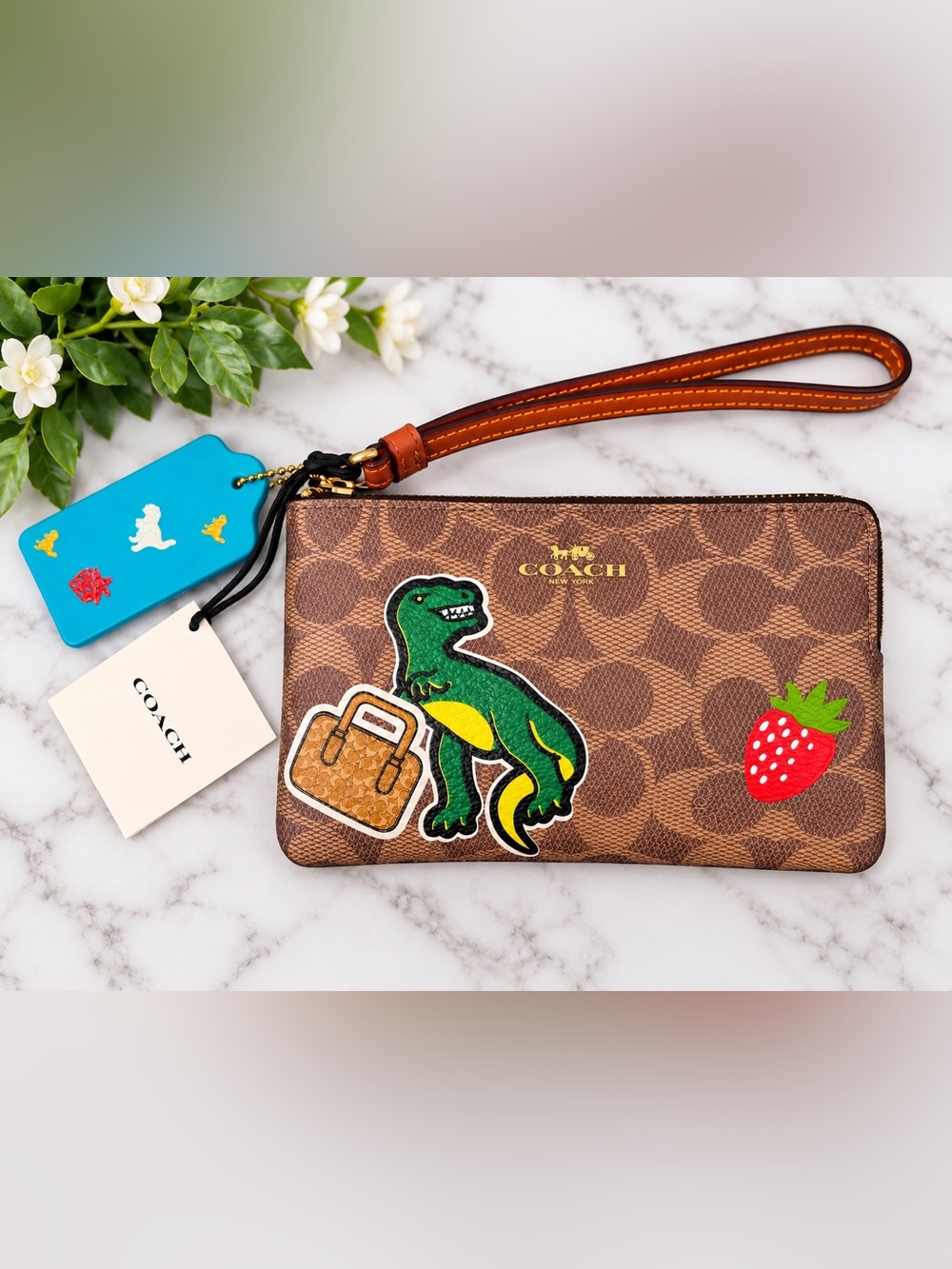 NWT Coach Rexy Dinosaur Strawberry Wristlet + Rexy Hangtag